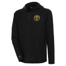 Denver Nuggets Antigua Strong Hold Long Sleeve Henley basketball Hoodie basketball T-Shirt - Black