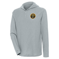 Denver Nuggets Antigua Strong Hold Long Sleeve Henley basketball Hoodie basketball T-Shirt - Gray