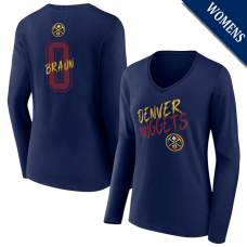 Women's Christian Braun # 0 Denver Nuggets Hustle Long Sleeve V-Neck Navy T-Shirt