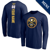 Men's Custom Denver Nuggets Playmaker Personalized Name & Number Long Sleeve Navy T-Shirt Men's Custom Denver Nuggets Playmaker Personalized Name & Number Long Sleeve Navy T-Shirt