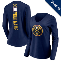 Women's Custom Denver Nuggets Playmaker Personalized Name & Number Long Sleeve V-Neck Navy T-Shirt Women's Custom Denver Nuggets Playmaker Personalized Name & Number Long Sleeve V-Neck Navy T-Shirt