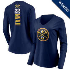 Women's Zeke Nnaji # 22 Denver Nuggets Playmaker Player Long Sleeve V-Neck Navy T-Shirt
