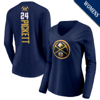Women's Jalen Pickett # 24 Denver Nuggets Playmaker Player Long Sleeve V-Neck Navy T-Shirt Women's Jalen Pickett # 24 Denver Nuggets Playmaker Player Long Sleeve V-Neck Navy T-Shirt