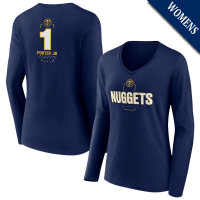 Women's Michael Porter Jr # 1 Denver Nuggets Player Midfielder Long Sleeve V-Neck Navy T-Shirt