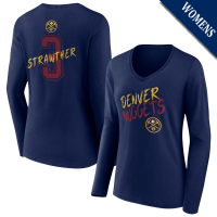 Women's Julian Strawther # 3 Denver Nuggets Hustle Long Sleeve V-Neck Navy T-Shirt Women's Julian Strawther # 3 Denver Nuggets Hustle Long Sleeve V-Neck Navy T-Shirt