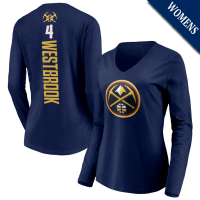 Women's Russell Westbrook # 4 Denver Nuggets Playmaker Player Long Sleeve V-Neck Navy T-Shirt Women's Russell Westbrook # 4 Denver Nuggets Playmaker Player Long Sleeve V-Neck Navy T-Shirt